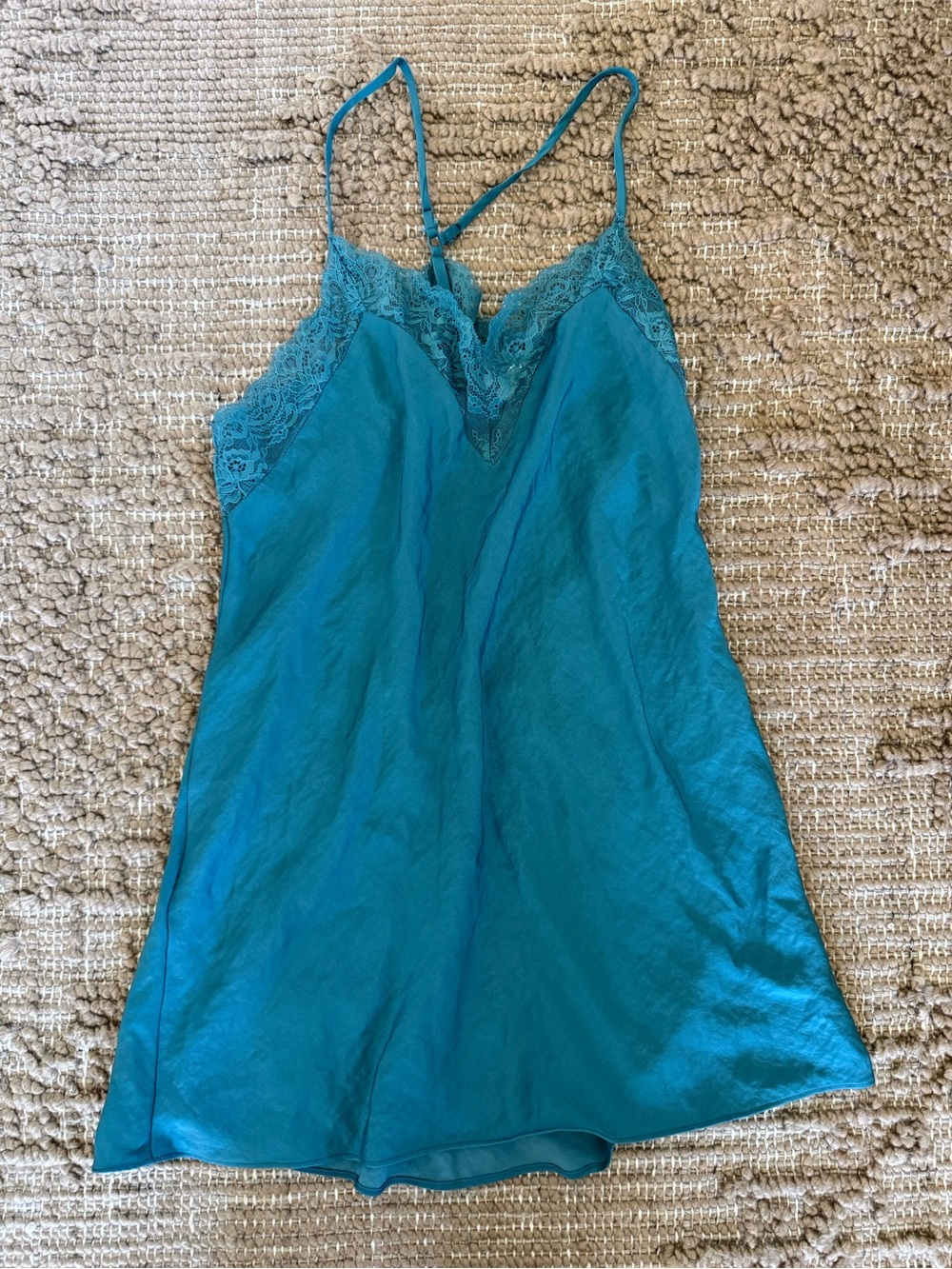 Linea Donatella Teal Lace-Trim Slip Chemise